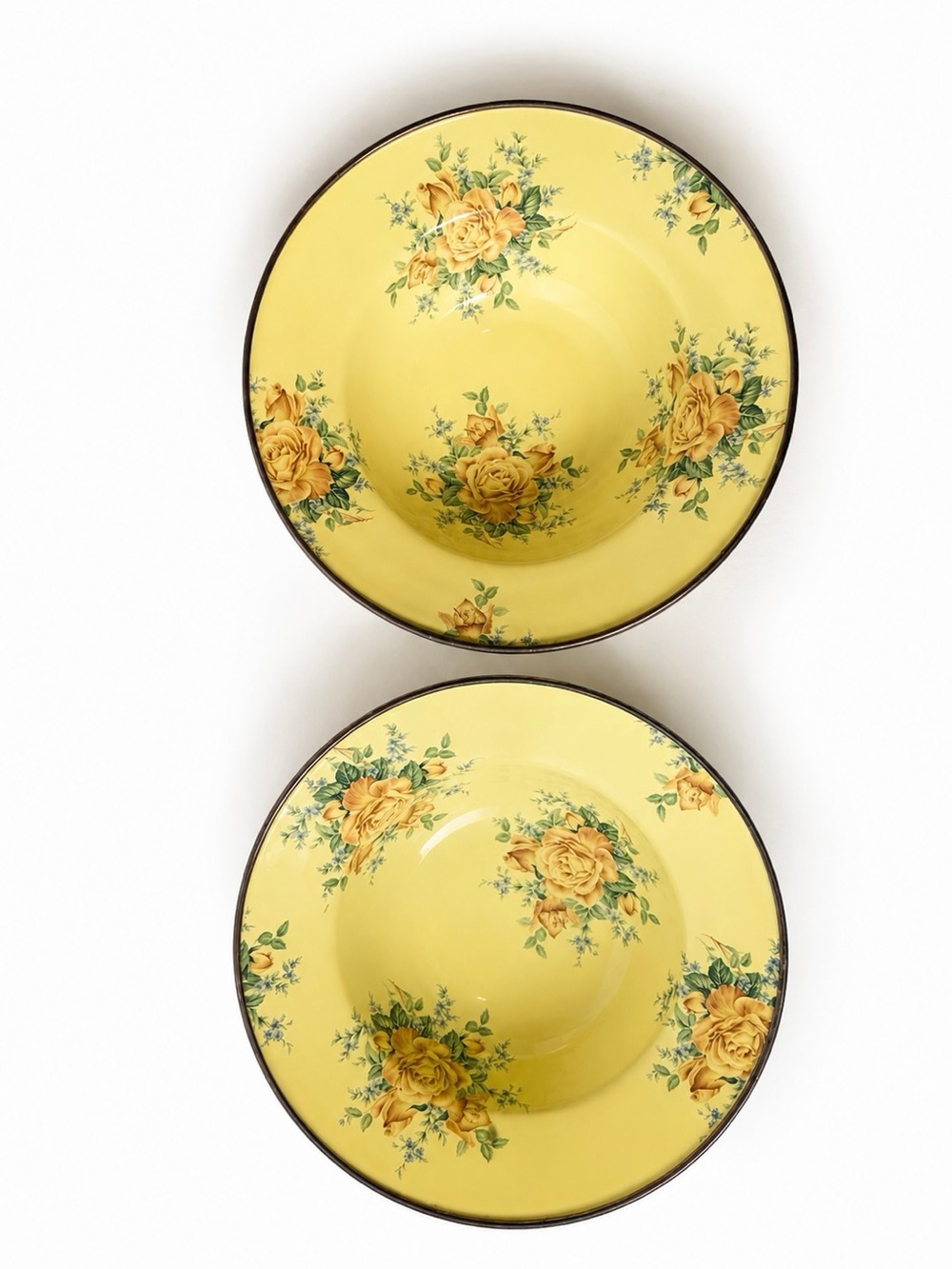 Vintage Mackenzie Childs Victoria & Richard Set Of 2 Bowls Yellow Roses 7 1/2”